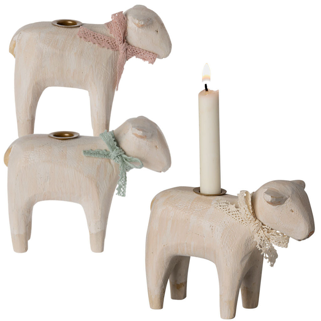 Maileg Wooden Candle Holder, Lamb for Easter & Holiday decor