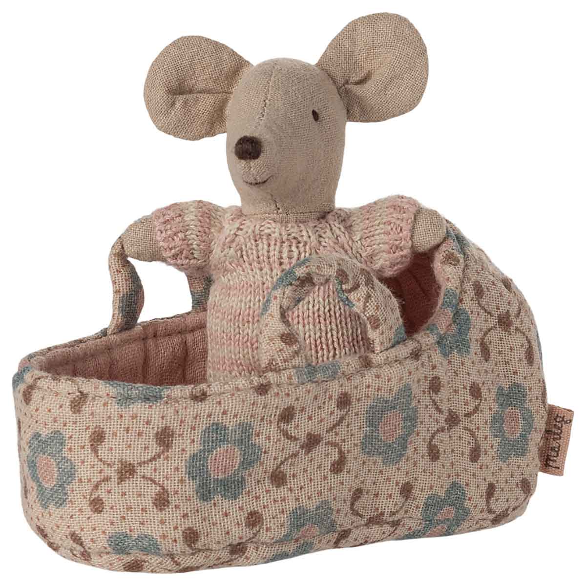 Maileg Baby Mouse in Carry Cot