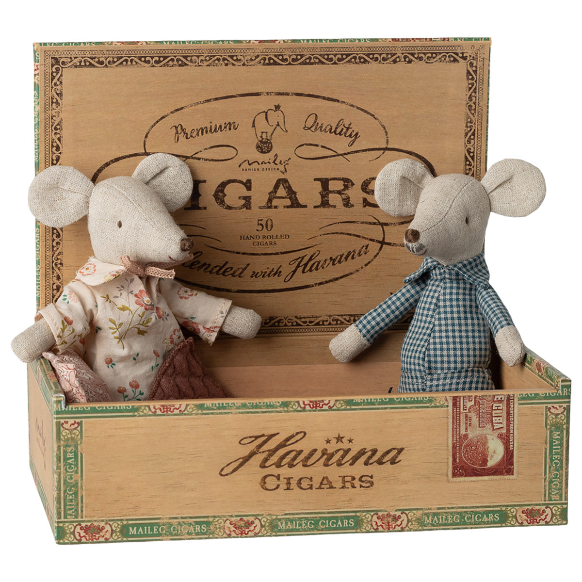 Maileg Grandma and Grandpa Mice in Cigar Box, New