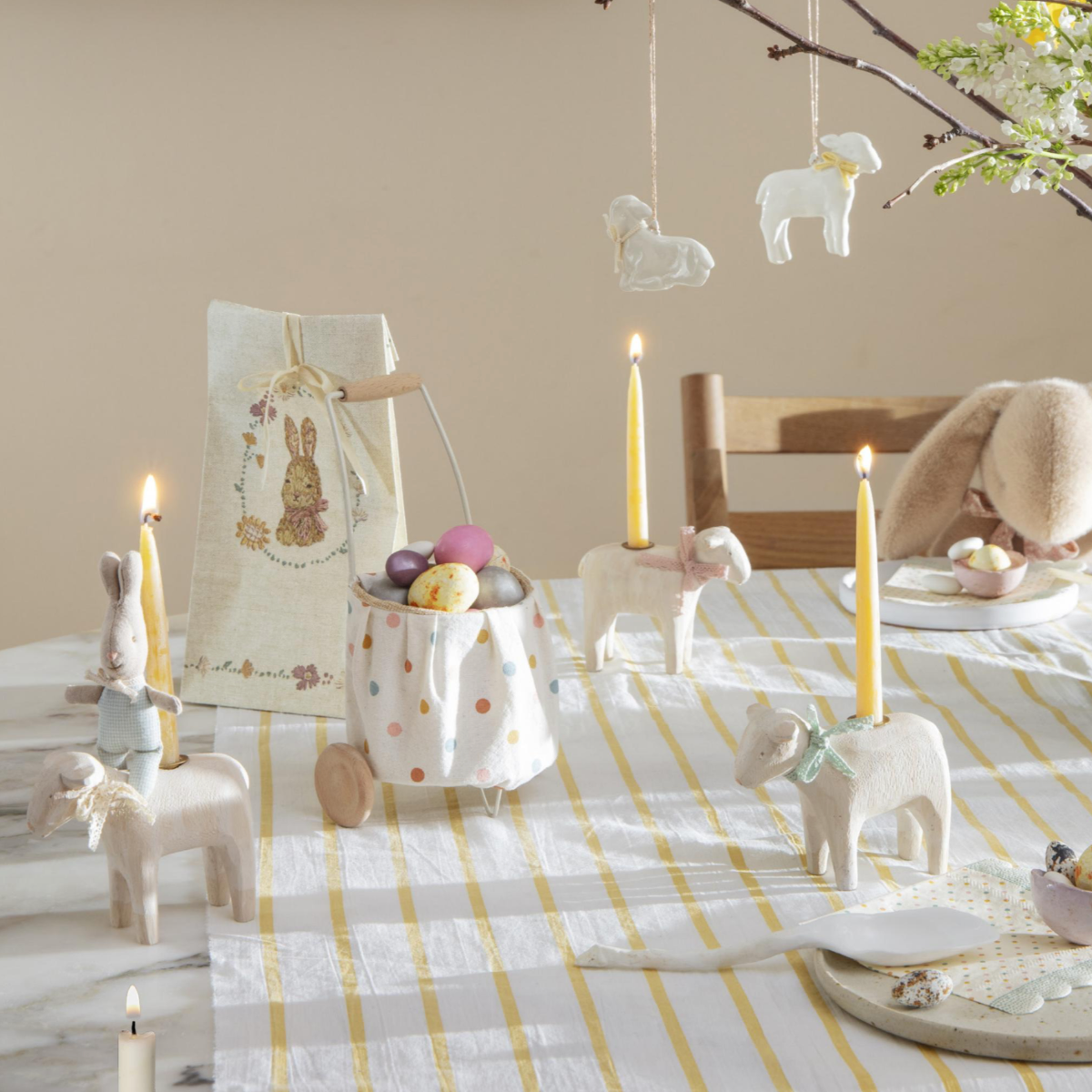 Maileg Wooden Candle Holder, Lamb for Easter & Holiday decor